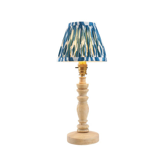 Bibury And Ikat 16cm Marlin Blue Fabric Shade Table Lamp In Natural Ash