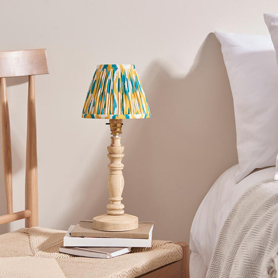 Bibury And Ikat 16cm Yellow And Jade Fabric Shade Table Lamp In Natural Ash