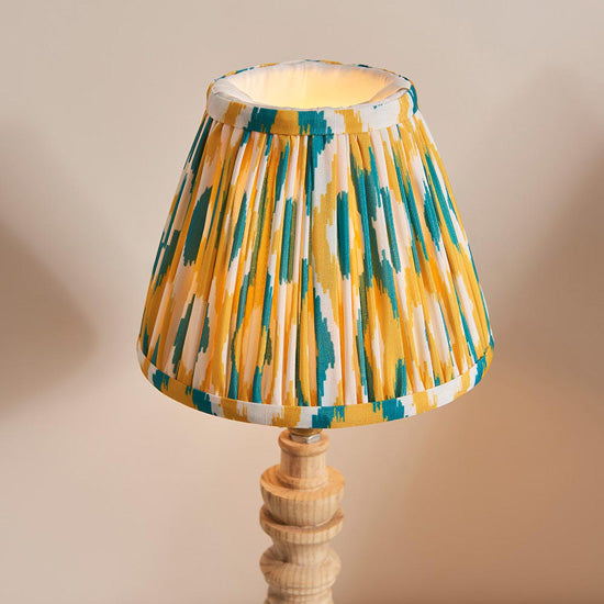 Bibury And Ikat 16cm Yellow And Jade Fabric Shade Table Lamp In Natural Ash