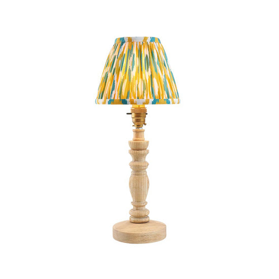 Bibury And Ikat 16cm Yellow And Jade Fabric Shade Table Lamp In Natural Ash