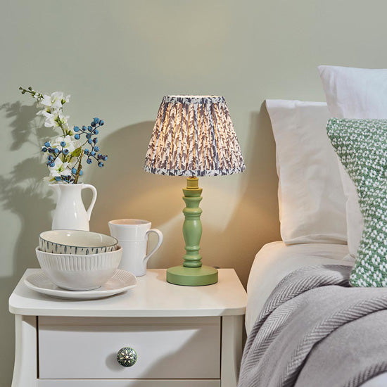 Bibury And Leaf 20cm Pearl Grey Fabric Shade Table Lamp In Satin Cotswold Green