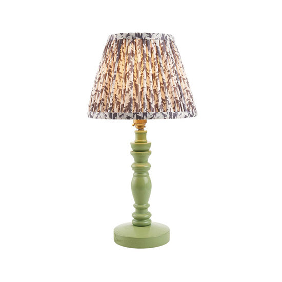 Bibury And Leaf 20cm Pearl Grey Fabric Shade Table Lamp In Satin Cotswold Green