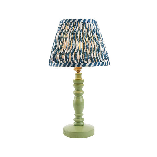 Bibury And Ripple 20cm Marlin Blue Fabric Shade Table Lamp In Satin Cotswold Green