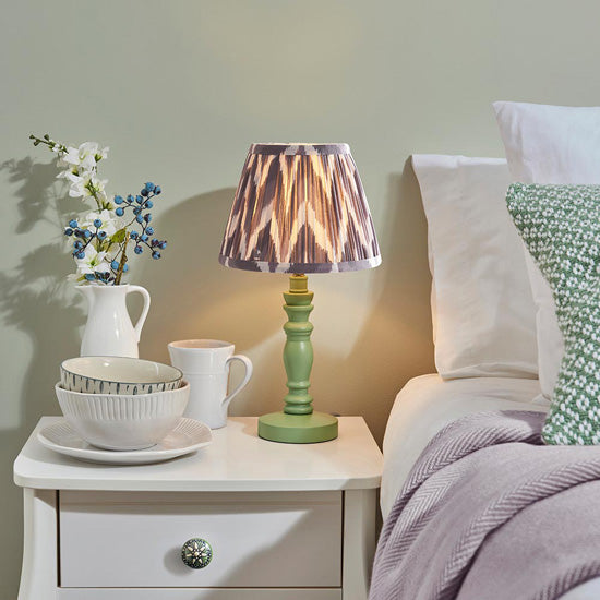 Bibury And Zigzag 20cm Pearl Grey Fabric Shade Table Lamp In Satin Cotswold Green