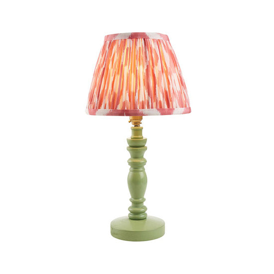 Bibury And Ikat 20cm Coral Pink Fabric Shade Table Lamp In Satin Cotswold Green