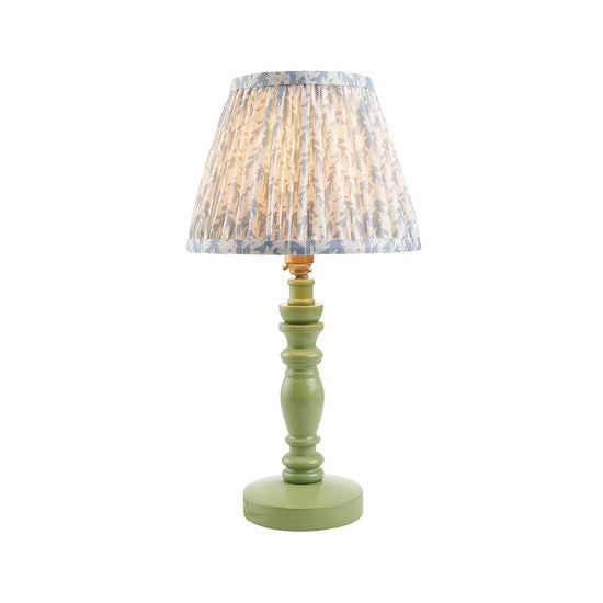 Bibury And Leaf 20cm Shell Bay Blue Fabric Shade Table Lamp In Satin Cotswold Green