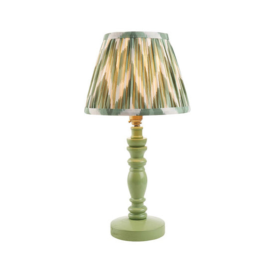 Bibury And Zigzag 20cm Costswold Green Fabric Shade Table Lamp In Satin Cotswold Green