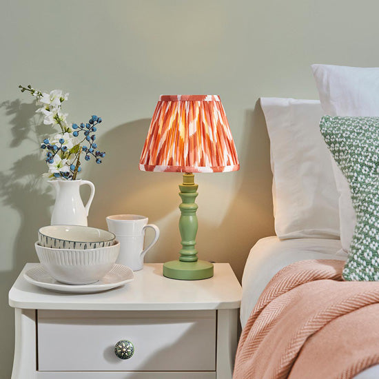 Bibury And Zigzag 20cm Apricot Orange Fabric Shade Table Lamp In Satin Cotswold Green