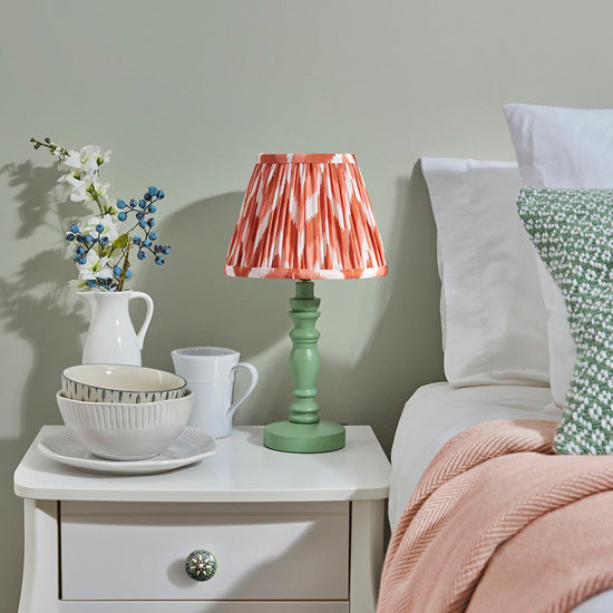 Bibury And Zigzag 20cm Apricot Orange Fabric Shade Table Lamp In Satin Cotswold Green