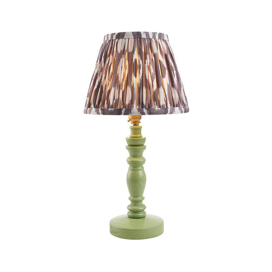 Bibury And Ikat 20cm Pearl Grey Fabric Shade Table Lamp In Satin Cotswold Green