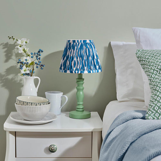 Bibury And Ikat 20cm Marlin Blue Fabric Shade Table Lamp In Satin Cotswold Green