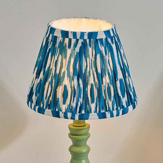 Bibury And Ikat 20cm Marlin Blue Fabric Shade Table Lamp In Satin Cotswold Green