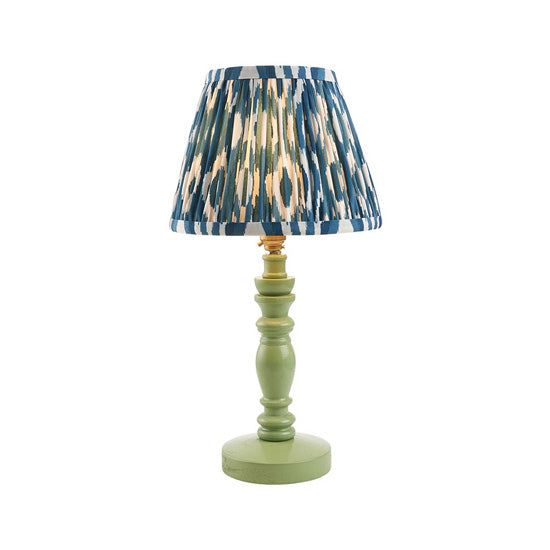 Bibury And Ikat 20cm Marlin Blue Fabric Shade Table Lamp In Satin Cotswold Green