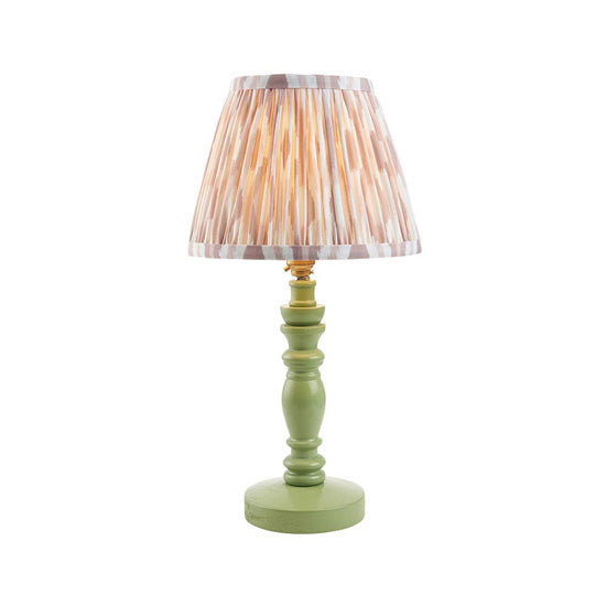 Bibury And Ikat 20cm Neutral Fabric Shade Table Lamp In Satin Cotswold Green