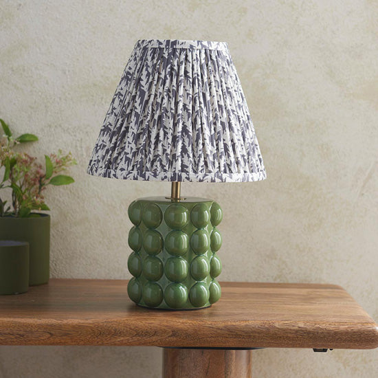 Bobble And Leaf 25cm Pearl Grey Fabric Shade Table Lamp In Olive Green Bobble Ceramic Base