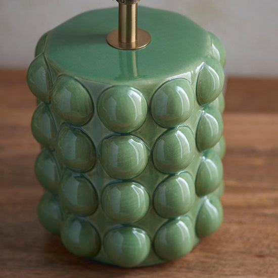 Bobble And Ripple 25cm Marlin Blue Fabric Shade Table Lamp In Olive Green Bobble Ceramic Base