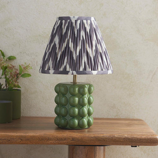 Bobble And Zigzag 25cm Pearl Grey Fabric Shade Table Lamp In Olive Green Bobble Ceramic Base