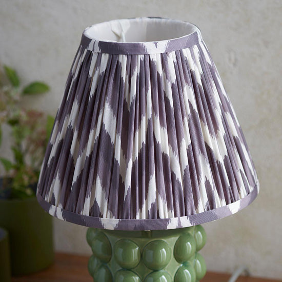 Bobble And Zigzag 25cm Pearl Grey Fabric Shade Table Lamp In Olive Green Bobble Ceramic Base