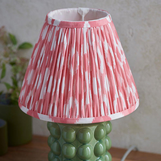 Bobble And Ikat 25cm Coral Pink Fabric Shade Table Lamp In Olive Green Bobble Ceramic Base