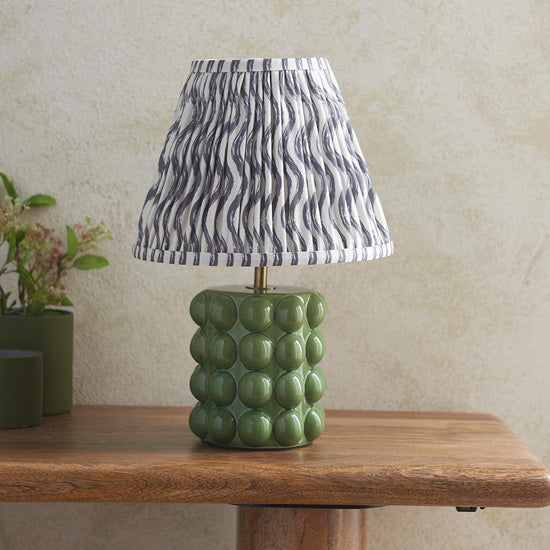 Bobble And Ripple 25cm Pearl Grey Fabric Shade Table Lamp In Olive Green Bobble Ceramic Base