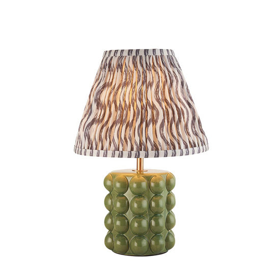 Bobble And Ripple 25cm Pearl Grey Fabric Shade Table Lamp In Olive Green Bobble Ceramic Base