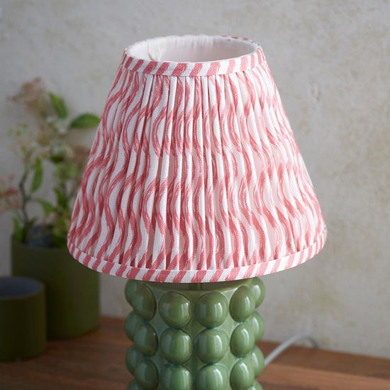 Bobble And Ripple 25cm Coral Pink Fabric Shade Table Lamp In Olive Green Bobble Ceramic Base