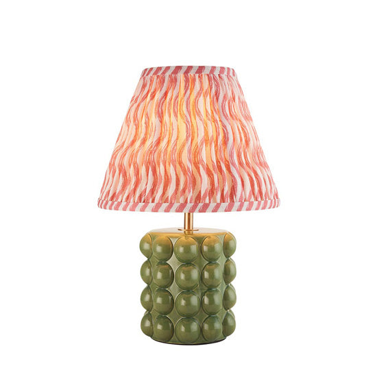 Bobble And Ripple 25cm Coral Pink Fabric Shade Table Lamp In Olive Green Bobble Ceramic Base