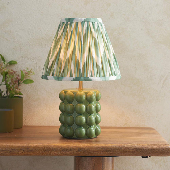 Bobble And Zigzag 25cm Cotswold Green Fabric Shade Table Lamp In Olive Green Bobble Ceramic Base