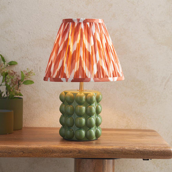 Bobble And Zigzag 25cm Apricot Orange Fabric Shade Table Lamp In Olive Green Bobble Ceramic Base