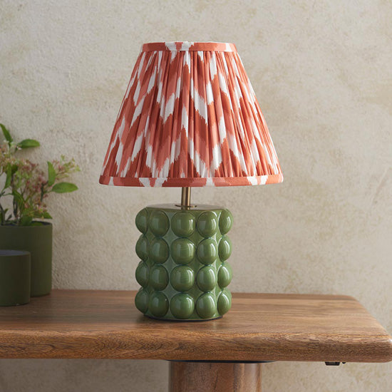 Bobble And Zigzag 25cm Apricot Orange Fabric Shade Table Lamp In Olive Green Bobble Ceramic Base