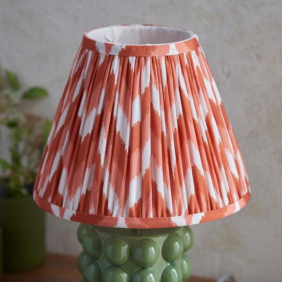 Bobble And Zigzag 25cm Apricot Orange Fabric Shade Table Lamp In Olive Green Bobble Ceramic Base