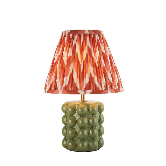 Bobble And Zigzag 25cm Apricot Orange Fabric Shade Table Lamp In Olive Green Bobble Ceramic Base