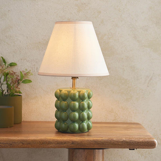 Bobble And Ivy 25cm Vintage White Fabric Shade Table Lamp In Olive Green Bobble Ceramic Base