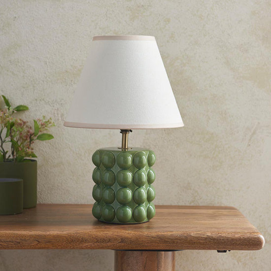 Bobble And Ivy 25cm Vintage White Fabric Shade Table Lamp In Olive Green Bobble Ceramic Base