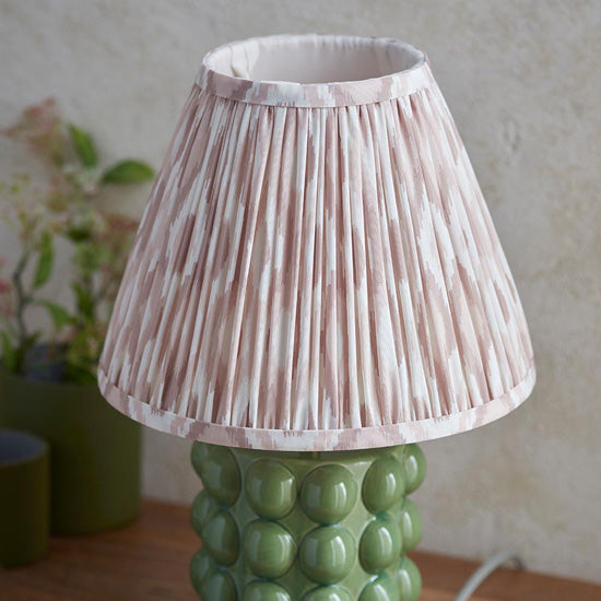 Bobble And Ikat 25cm Neutral Fabric Shade Table Lamp In Olive Green Bobble Ceramic Base