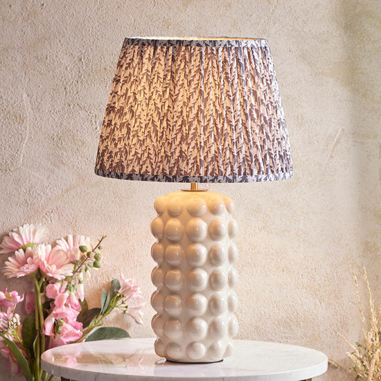 Bobble And Leaf 35cm Pearl Grey Fabric Shade Table Lamp In Gloss White Ceramic Base