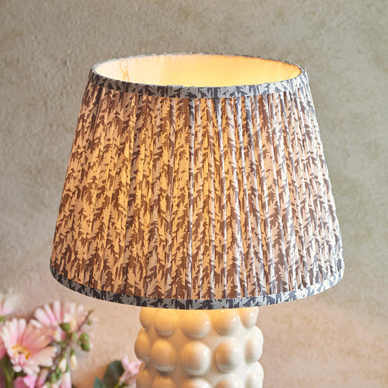 Bobble And Leaf 35cm Pearl Grey Fabric Shade Table Lamp In Gloss White Ceramic Base