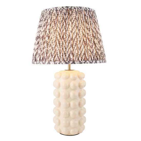 Bobble And Leaf 35cm Pearl Grey Fabric Shade Table Lamp In Gloss White Ceramic Base