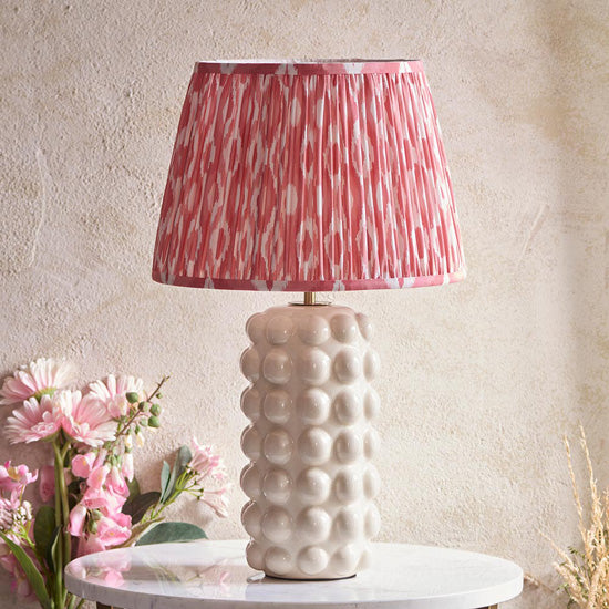 Bobble And Ikat 35cm Coral Pink Fabric Shade Table Lamp In Gloss White Ceramic Base