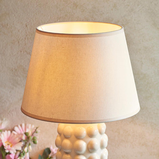 Bobble And Ivy 35cm Vintage White Fabric Shade Table Lamp In Gloss White Ceramic Base