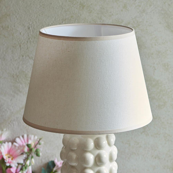 Bobble And Ivy 35cm Vintage White Fabric Shade Table Lamp In Gloss White Ceramic Base