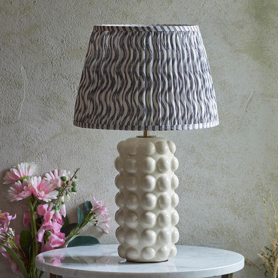 Bobble And Ripple 35cm Pearl Grey Fabric Shade Table Lamp In Gloss White Ceramic Base