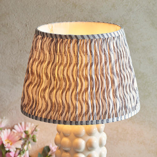 Bobble And Ripple 35cm Pearl Grey Fabric Shade Table Lamp In Gloss White Ceramic Base