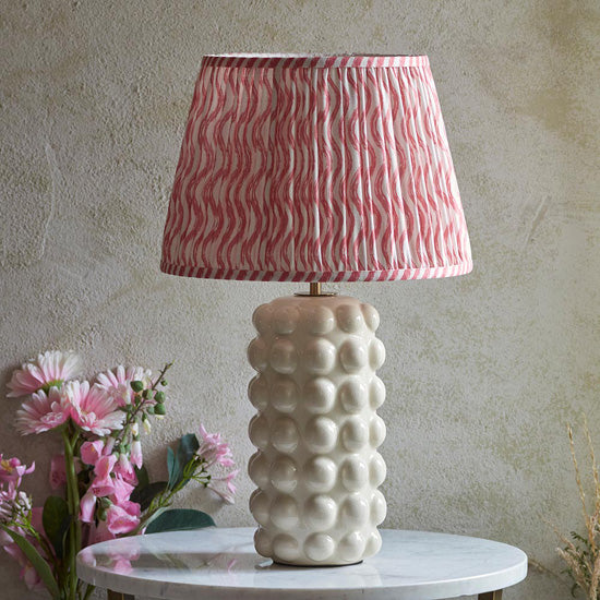 Bobble And Ripple 35cm Coral Pink Fabric Shade Table Lamp In Gloss White Ceramic Base