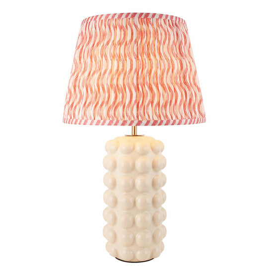 Bobble And Ripple 35cm Coral Pink Fabric Shade Table Lamp In Gloss White Ceramic Base