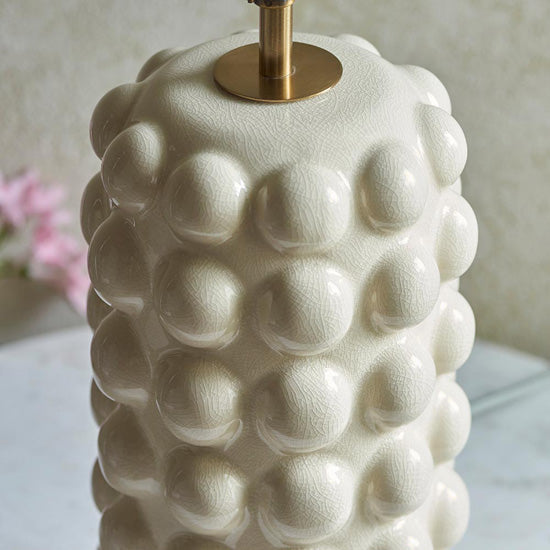 Bobble And Ripple 35cm Coral Pink Fabric Shade Table Lamp In Gloss White Ceramic Base