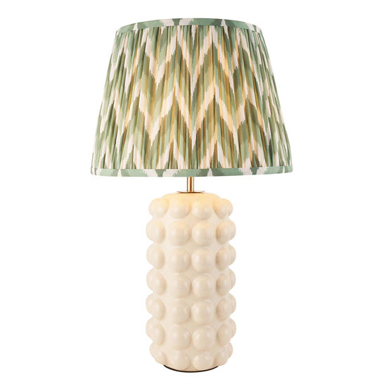 Bobble And Zigzag 35cm Cotswold Green Fabric Shade Table Lamp In Gloss White Ceramic Base