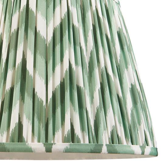 Bobble And Zigzag 35cm Cotswold Green Fabric Shade Table Lamp In Gloss White Ceramic Base