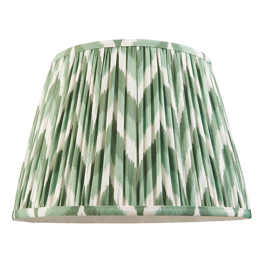 Bobble And Zigzag 35cm Cotswold Green Fabric Shade Table Lamp In Gloss White Ceramic Base