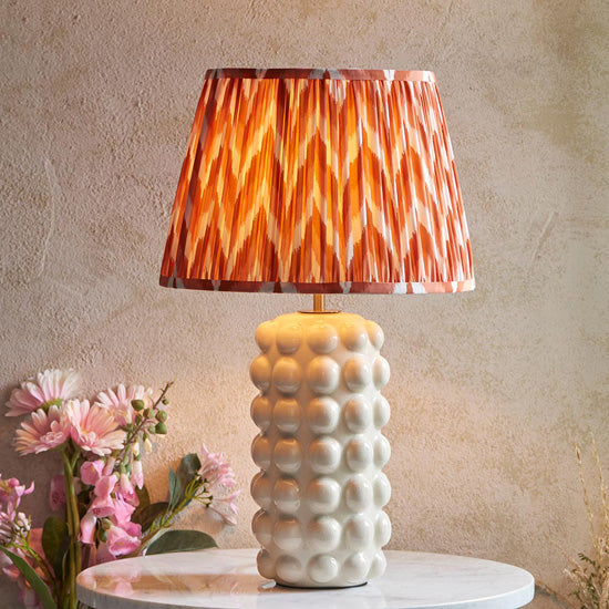 Bobble And Zigzag 35cm Apricot Orange Fabric Shade Table Lamp In Gloss White Ceramic Base